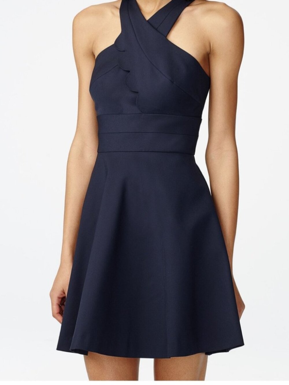 Armani Exchange Navy Blue Asymmetric Mini Dress With Scallop, Size 8